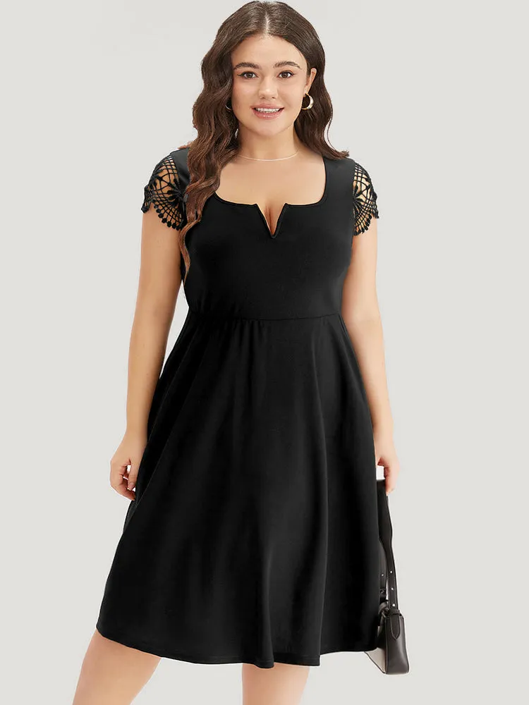 Solid Notched Pocket Cut Out Patchwork Dress sold by Bloomchic