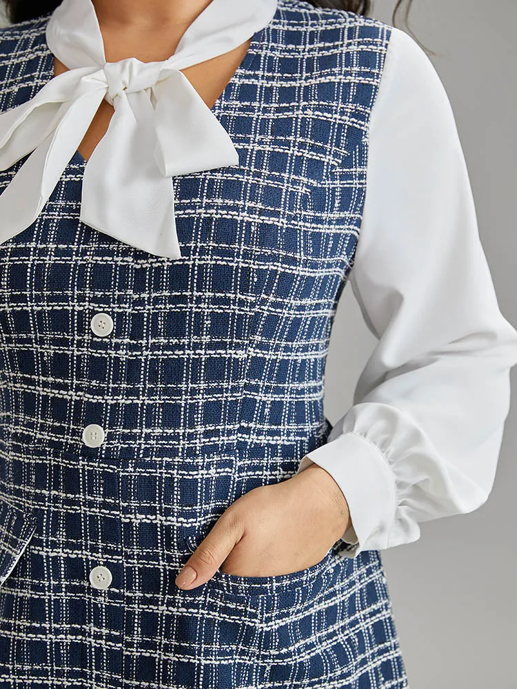 Plaid Patchwork Pocket Button Detail Ties Dress sold by Bloomchic product image thumbnail 5