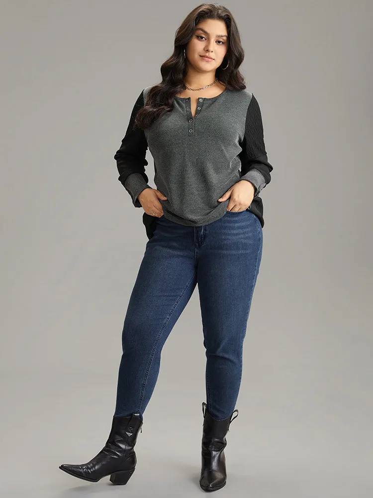 Plisse Patchwork Two Tone Button Up T-shirt sold by Bloomchic product image thumbnail 3