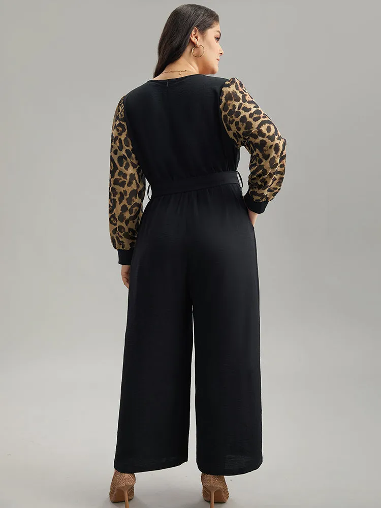 Leopard Patchwork Wrap Buckle Detail Belted Jumpsuit sold by Bloomchic product image thumbnail 4