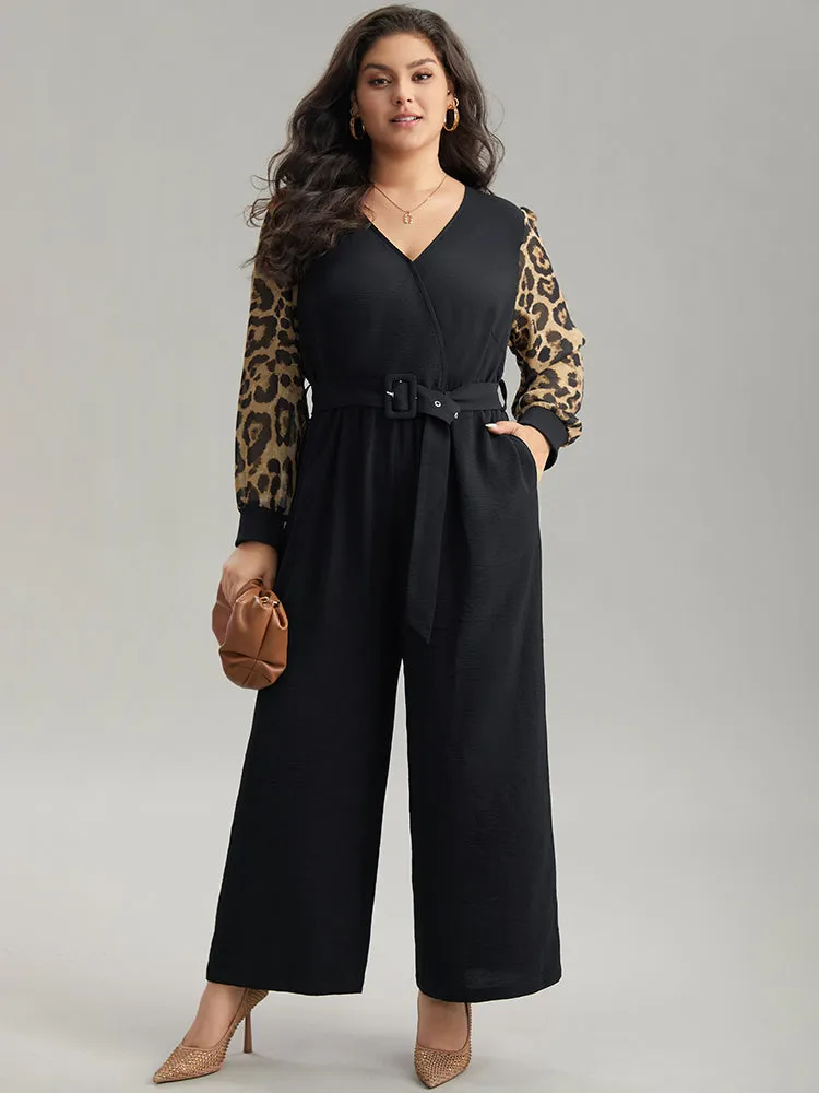 Leopard Patchwork Wrap Buckle Detail Belted Jumpsuit sold by Bloomchic product image thumbnail 2