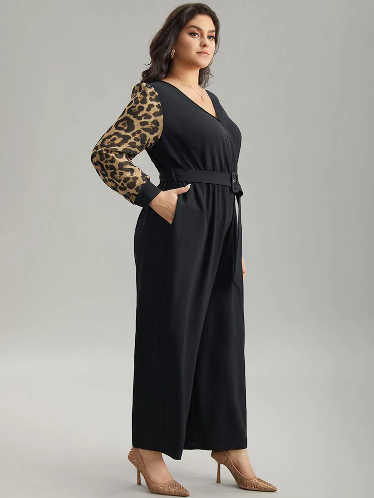 Leopard Patchwork Wrap Buckle Detail Belted Jumpsuit sold by Bloomchic product image thumbnail 3