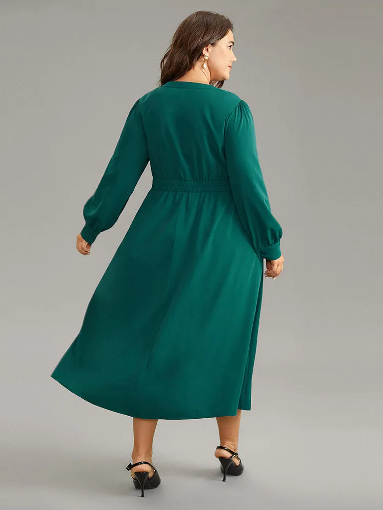 Anti-Wrinkle Shirred Gathered Notched Dress sold by Bloomchic product image thumbnail 4