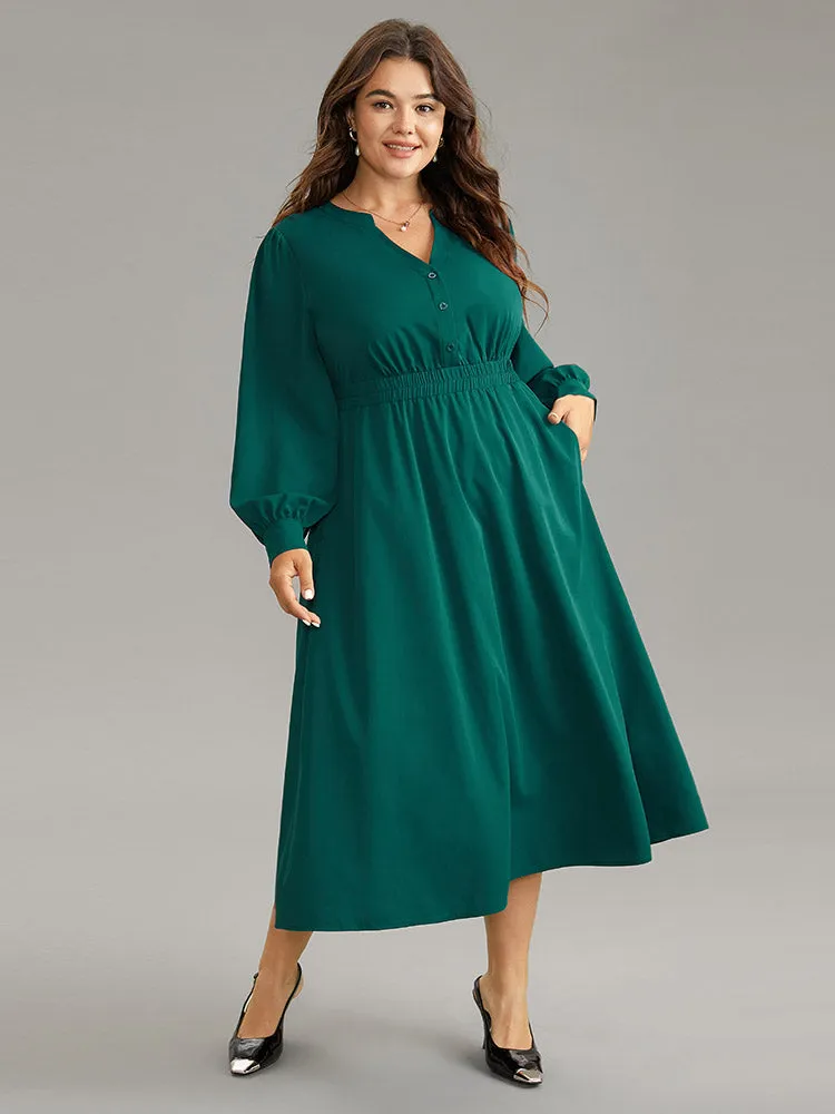 Anti-Wrinkle Shirred Gathered Notched Dress sold by Bloomchic product image thumbnail 2