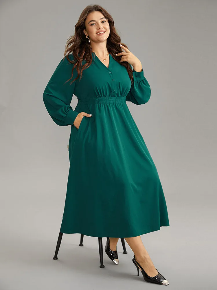 Anti-Wrinkle Shirred Gathered Notched Dress sold by Bloomchic product image thumbnail 3
