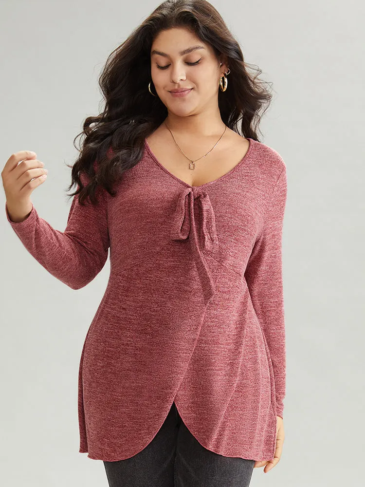 Solid Heather Bowknot Arc Hem Ties T-shirt sold by Bloomchic