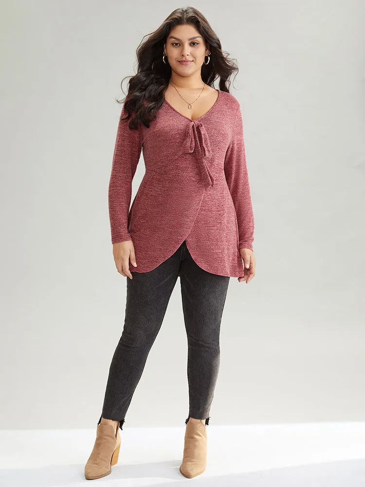 Solid Heather Bowknot Arc Hem Ties T-shirt sold by Bloomchic product image thumbnail 4