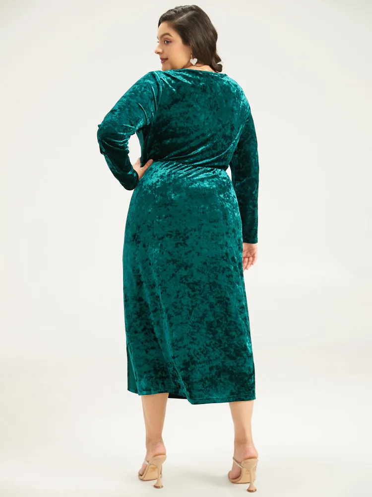 Velvet Solid Ruched Long Sleeve Dress sold by Bloomchic product image thumbnail 3