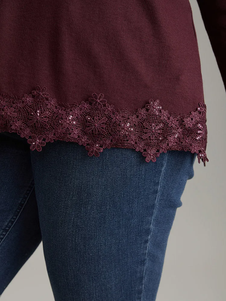 Lace Panel Hem Long Sleeve T-shirt sold by Bloomchic product image thumbnail 5