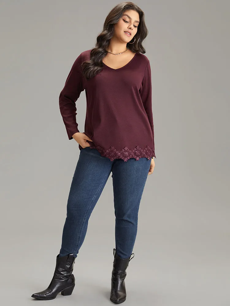 Lace Panel Hem Long Sleeve T-shirt sold by Bloomchic product image thumbnail 4