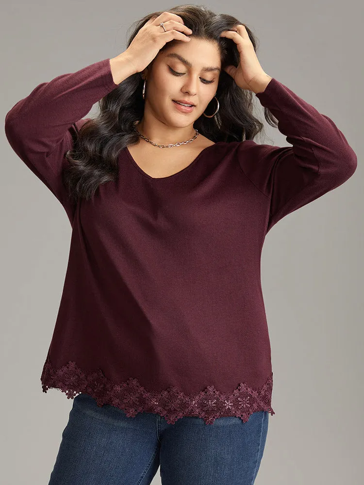 Lace Panel Hem Long Sleeve T-shirt sold by Bloomchic product image thumbnail 3