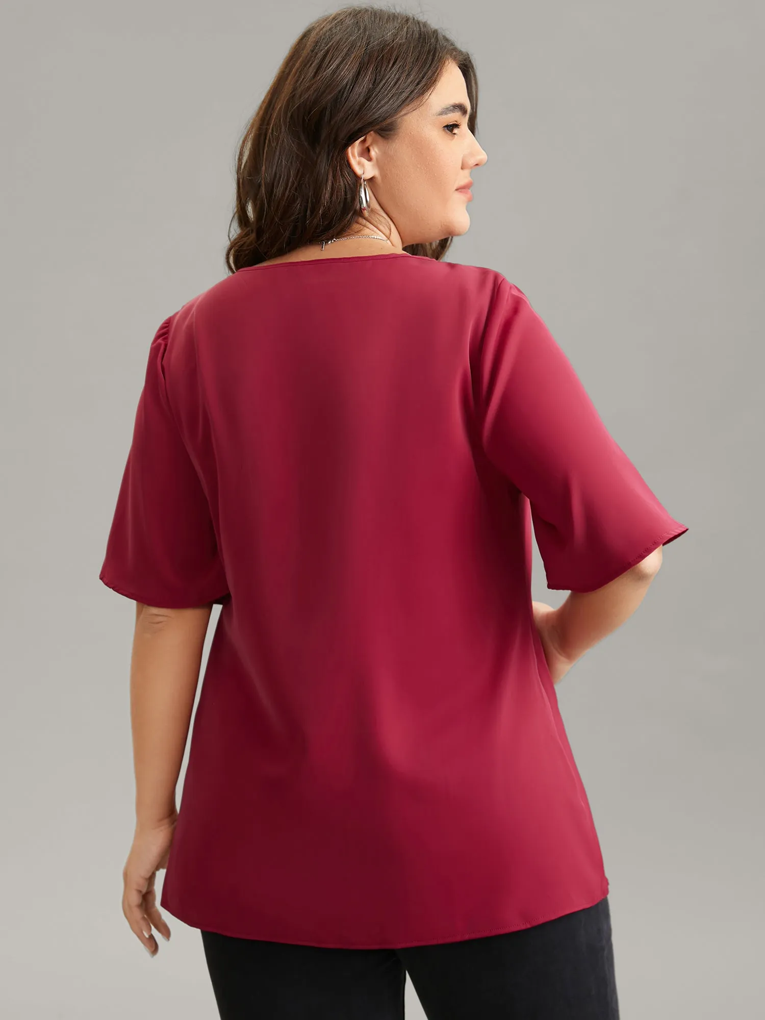 Solid Pleated Crew Neck Blouse sold by Bloomchic product image thumbnail 3