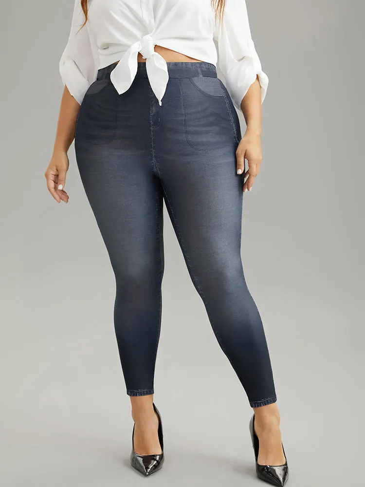 Denim Effect Print Pocket High Rise Leggings sold by Bloomchic