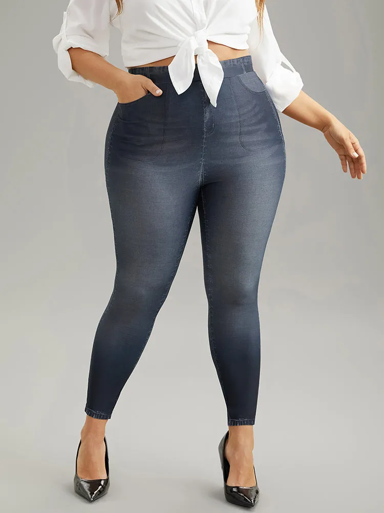 Denim Effect Print Pocket High Rise Leggings sold by Bloomchic product image thumbnail 4