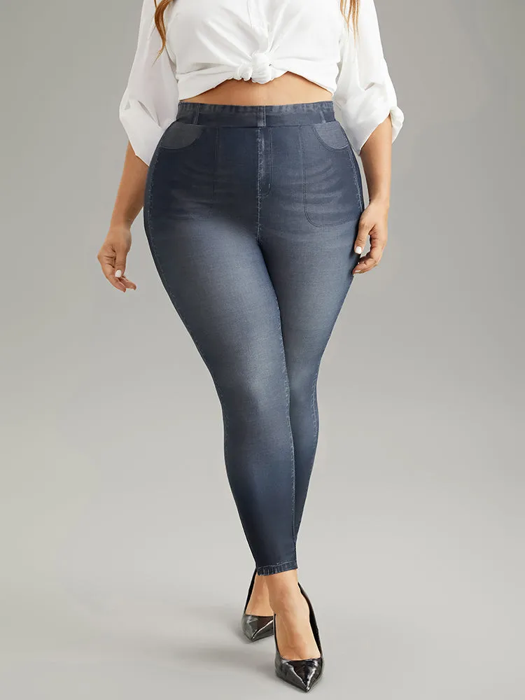 Denim Effect Print Pocket High Rise Leggings sold by Bloomchic product image thumbnail 3