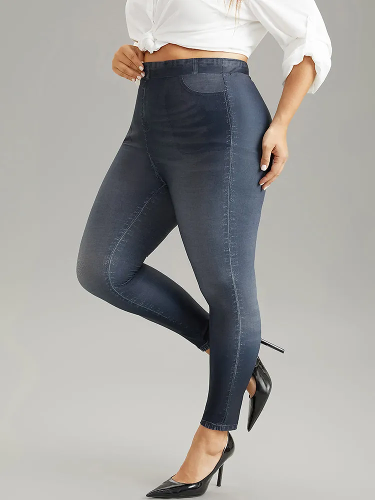 Denim Effect Print Pocket High Rise Leggings sold by Bloomchic product image thumbnail 2