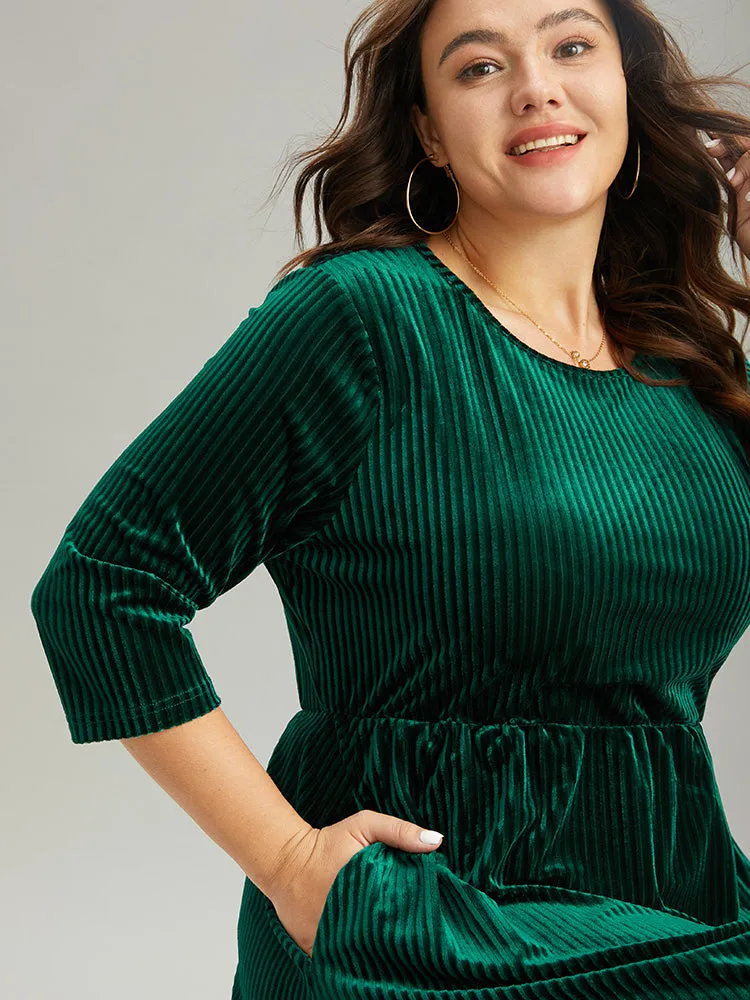 Plain Velvet Elastic Waist Pocket Crew Neck Dress sold by Bloomchic product image thumbnail 4