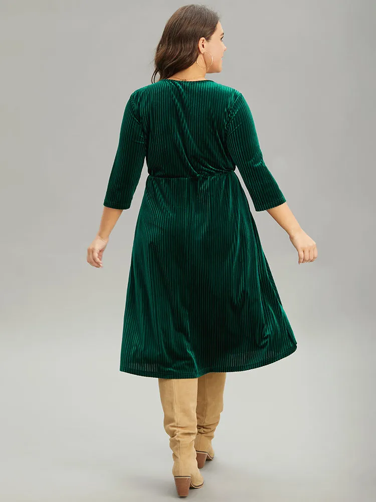 Plain Velvet Elastic Waist Pocket Crew Neck Dress sold by Bloomchic product image thumbnail 2