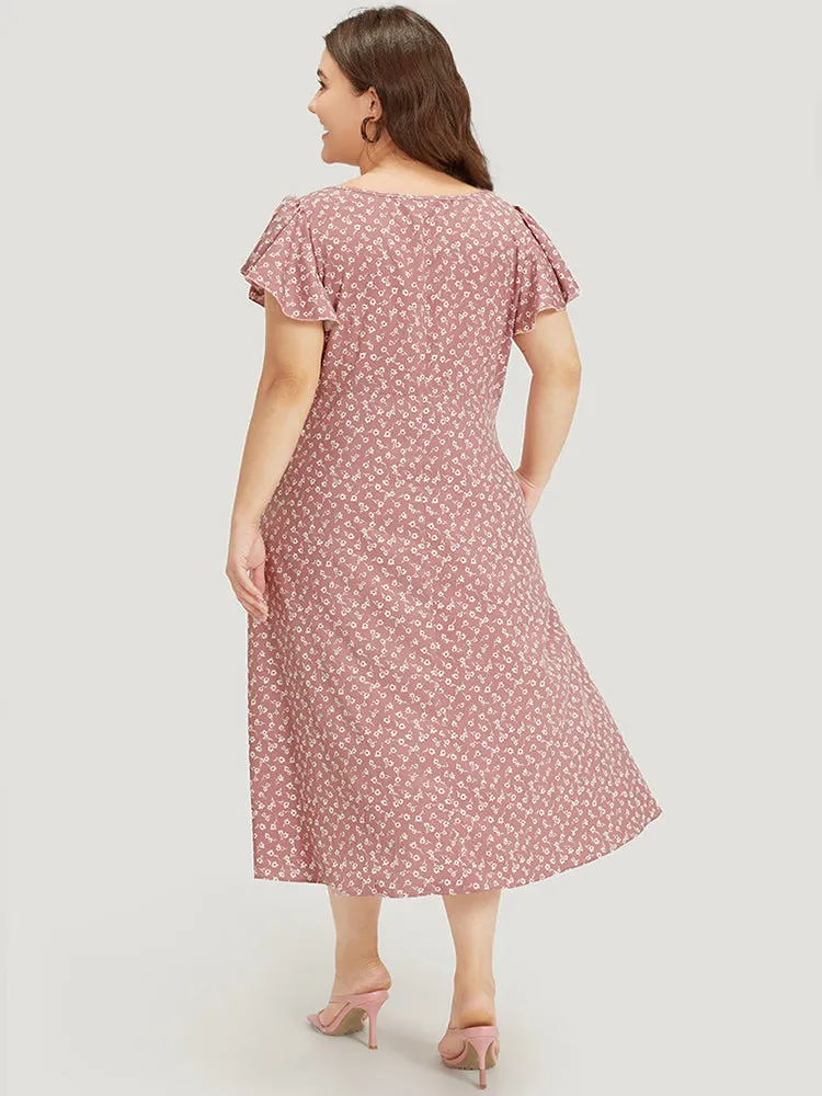 Ditsy Floral Square Neck Ruffle Cap Sleeve Split Hem Dress sold by Bloomchic product image thumbnail 2