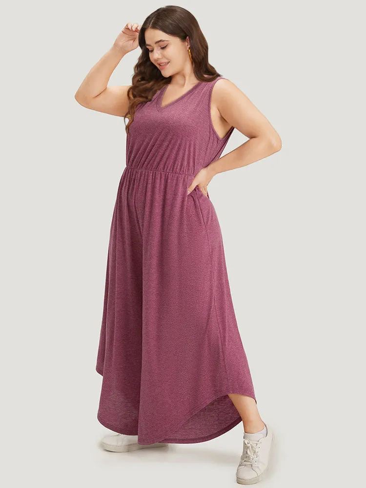 Plain Pocket Elastic Waist Asymmetrical Hem Jumpsuit sold by Bloomchic product image thumbnail 3