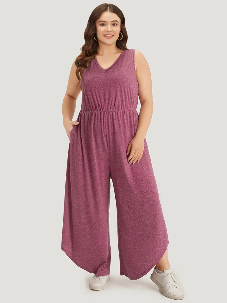 Plain Pocket Elastic Waist Asymmetrical Hem Jumpsuit sold by Bloomchic product image thumbnail 2