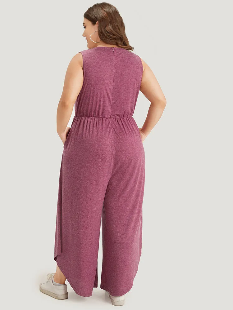 Plain Pocket Elastic Waist Asymmetrical Hem Jumpsuit sold by Bloomchic product image thumbnail 4