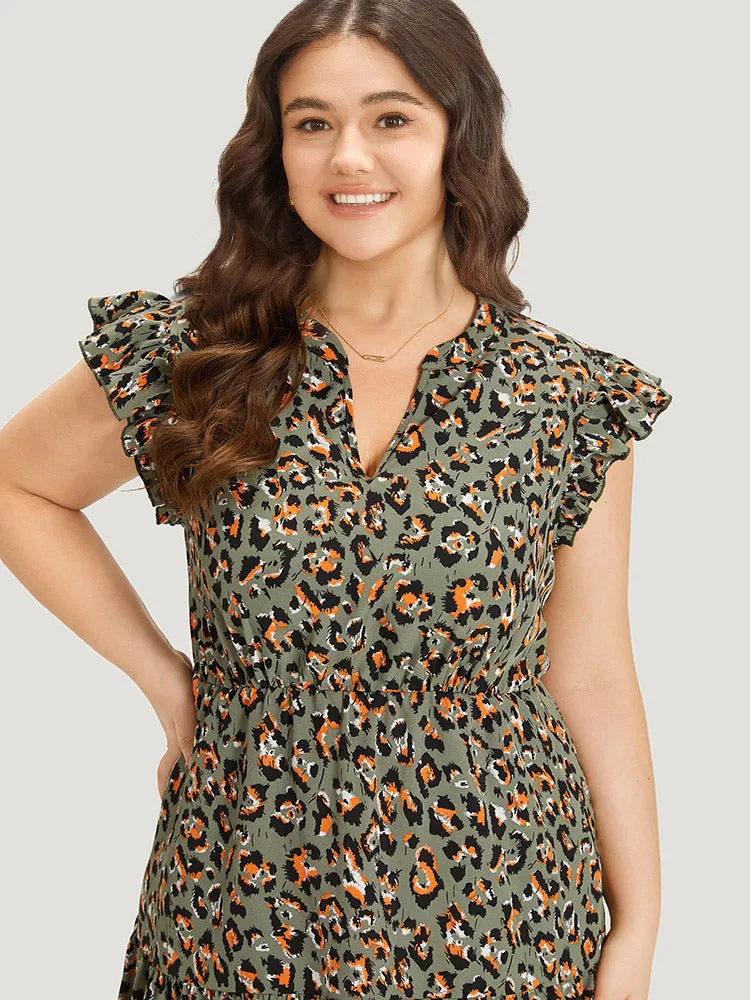 Colour Leopard Print Notched Ruffle Cap Sleeve Dress sold by Bloomchic product image thumbnail 5