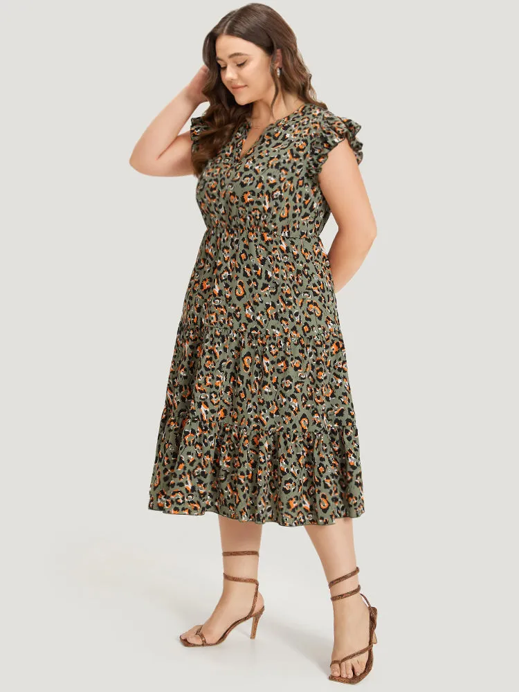 Colour Leopard Print Notched Ruffle Cap Sleeve Dress sold by Bloomchic product image thumbnail 2