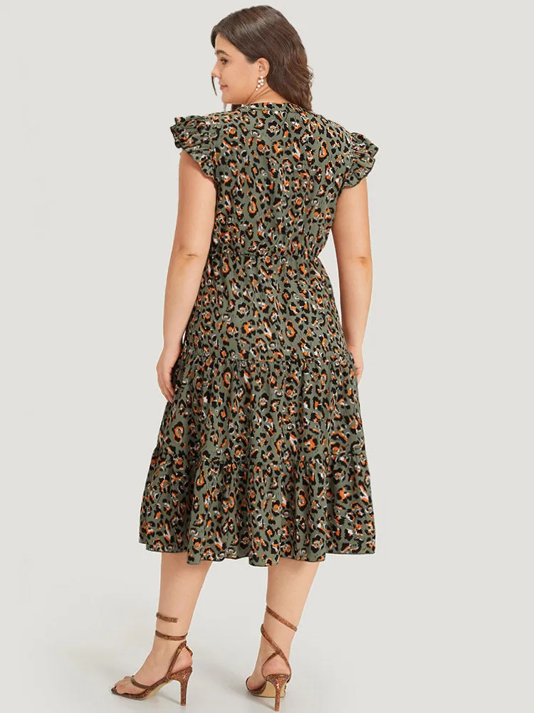 Colour Leopard Print Notched Ruffle Cap Sleeve Dress sold by Bloomchic product image thumbnail 4