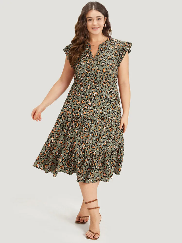 Colour Leopard Print Notched Ruffle Cap Sleeve Dress sold by Bloomchic product image thumbnail 3
