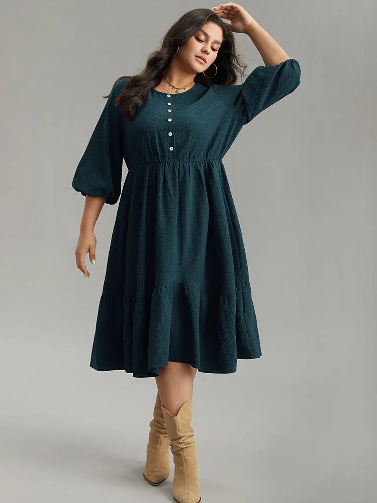 Plain Textured Button Detail Pocket Dress sold by Bloomchic product image thumbnail 5