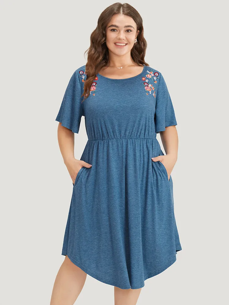 Supersoft Essentials Floral Embroidered Pocket Elastic Waist Dress sold by Bloomchic