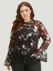 Halloween Skull & Floral Print Mesh T-shirt sold by Bloomchic