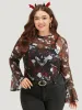 Halloween Skull & Floral Print Mesh T-shirt sold by Bloomchic