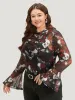 Halloween Skull & Floral Print Mesh T-shirt sold by Bloomchic