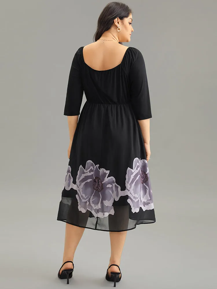 Boho Print Mesh Gathered Square Neck Dress sold by Bloomchic product image thumbnail 3