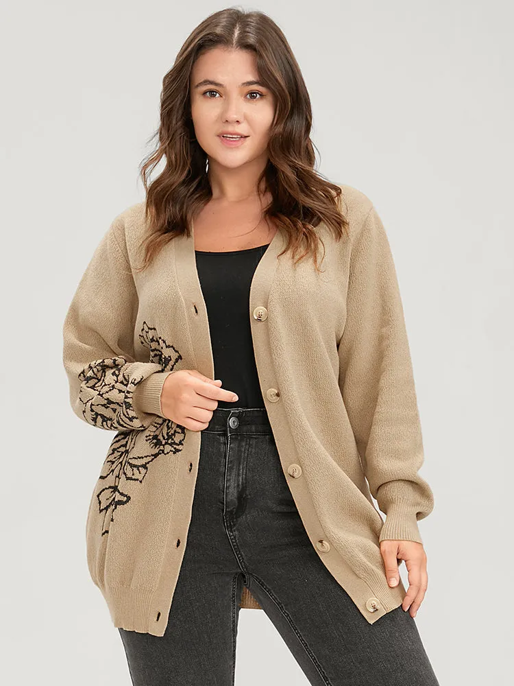 Solid Pointelle Knit Floral Jacquard Button Front Cardigan sold by Bloomchic product image thumbnail 3