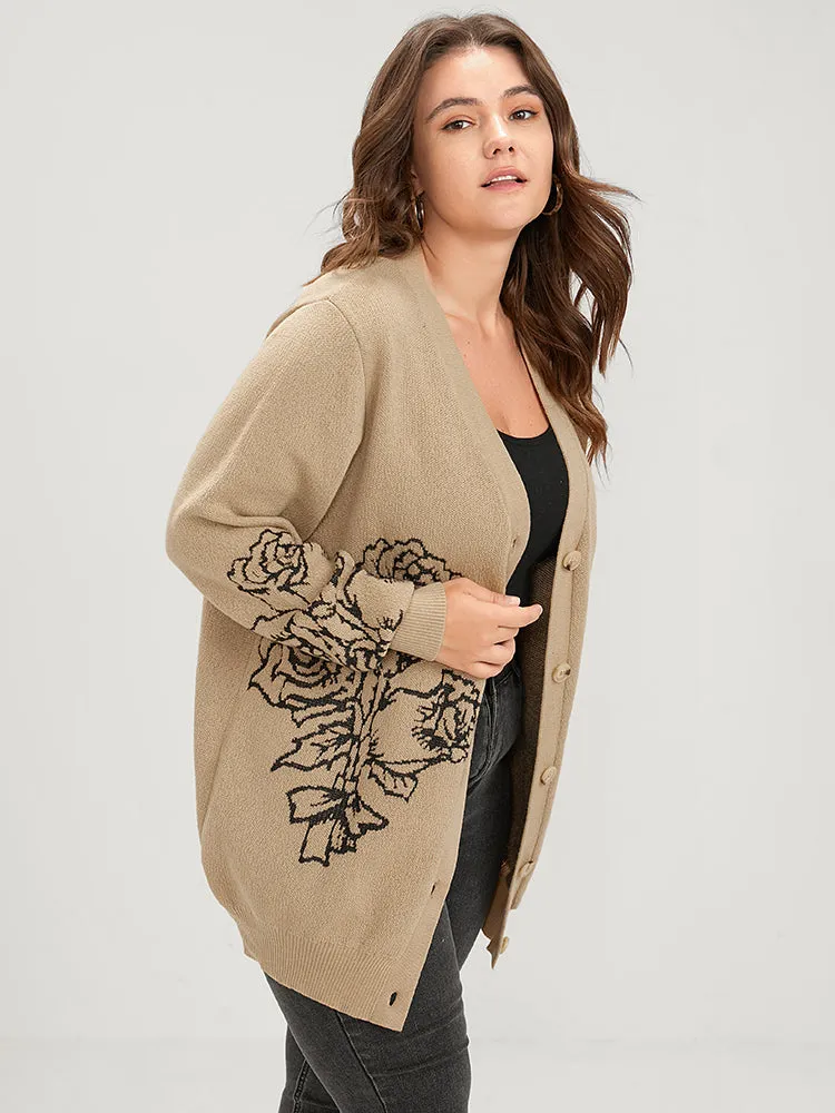 Solid Pointelle Knit Floral Jacquard Button Front Cardigan sold by Bloomchic product image thumbnail 2