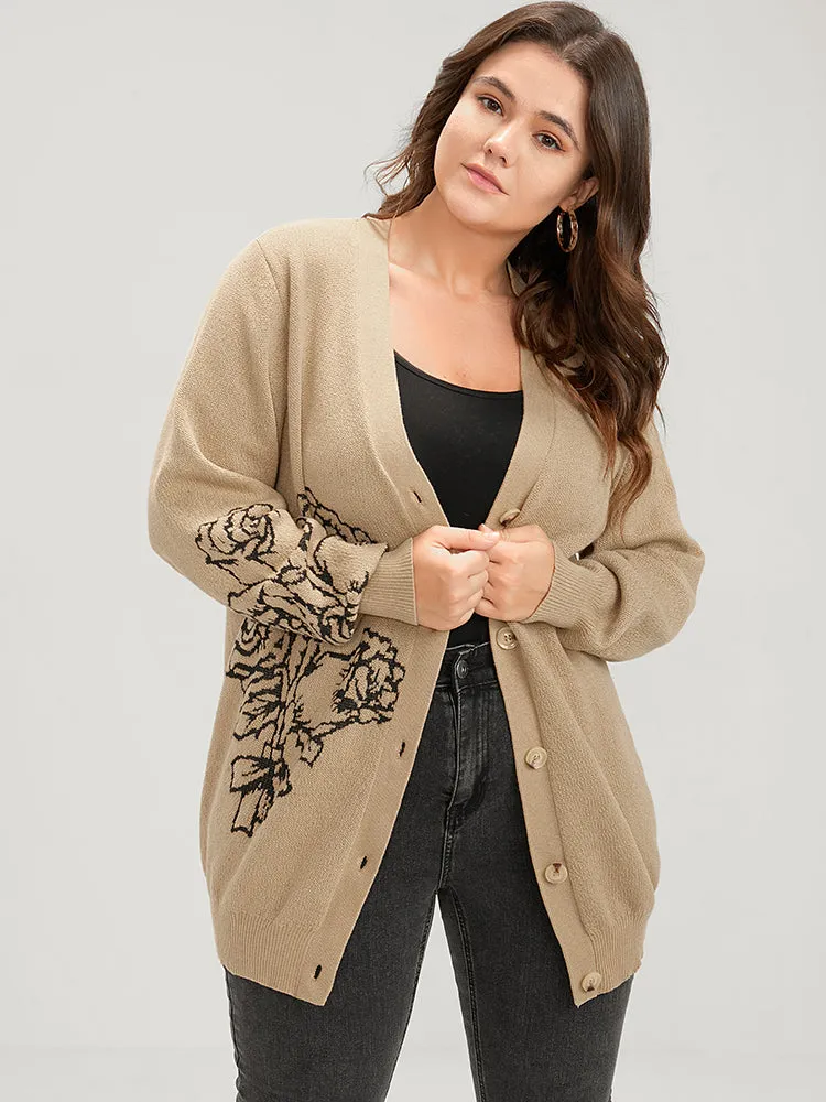 Solid Pointelle Knit Floral Jacquard Button Front Cardigan sold by Bloomchic
