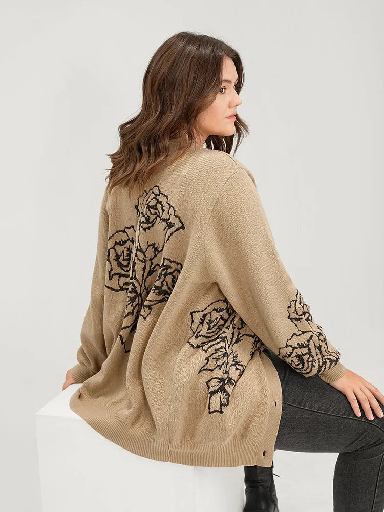 Solid Pointelle Knit Floral Jacquard Button Front Cardigan sold by Bloomchic product image thumbnail 4