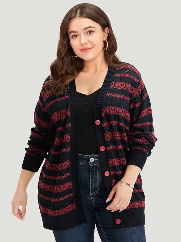 Heart Graphic Button Through Eyelet Cardigan sold by Bloomchic