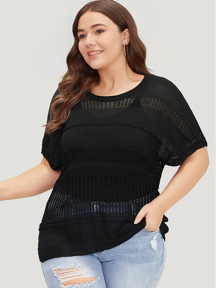 Plain Geometric Eyelet Patchwork Batwing Sleeve Pullover sold by Bloomchic
