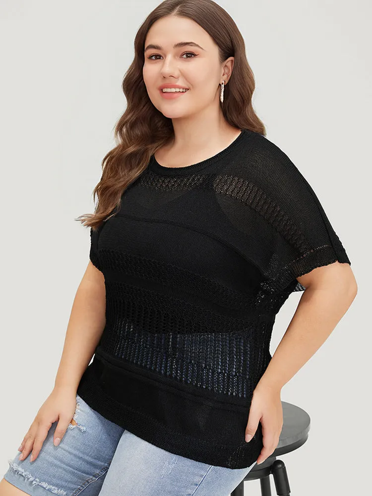 Plain Geometric Eyelet Patchwork Batwing Sleeve Pullover sold by Bloomchic product image thumbnail 3