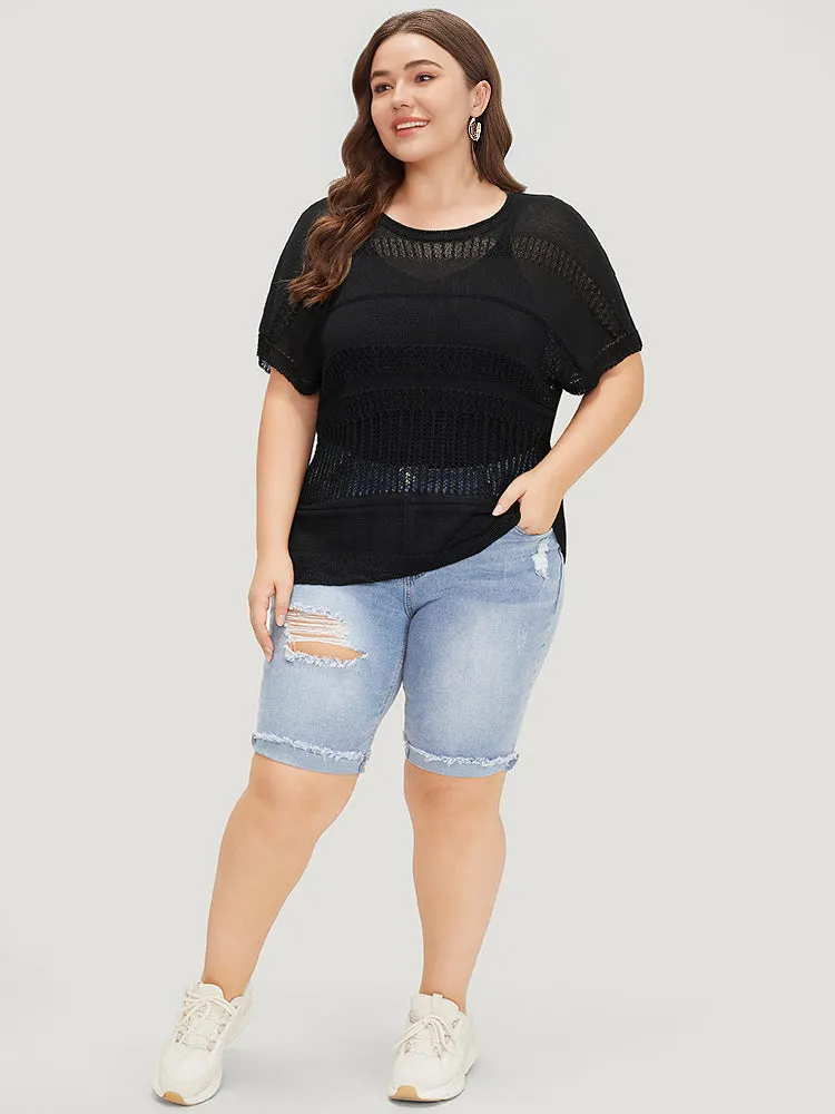 Plain Geometric Eyelet Patchwork Batwing Sleeve Pullover sold by Bloomchic product image thumbnail 5