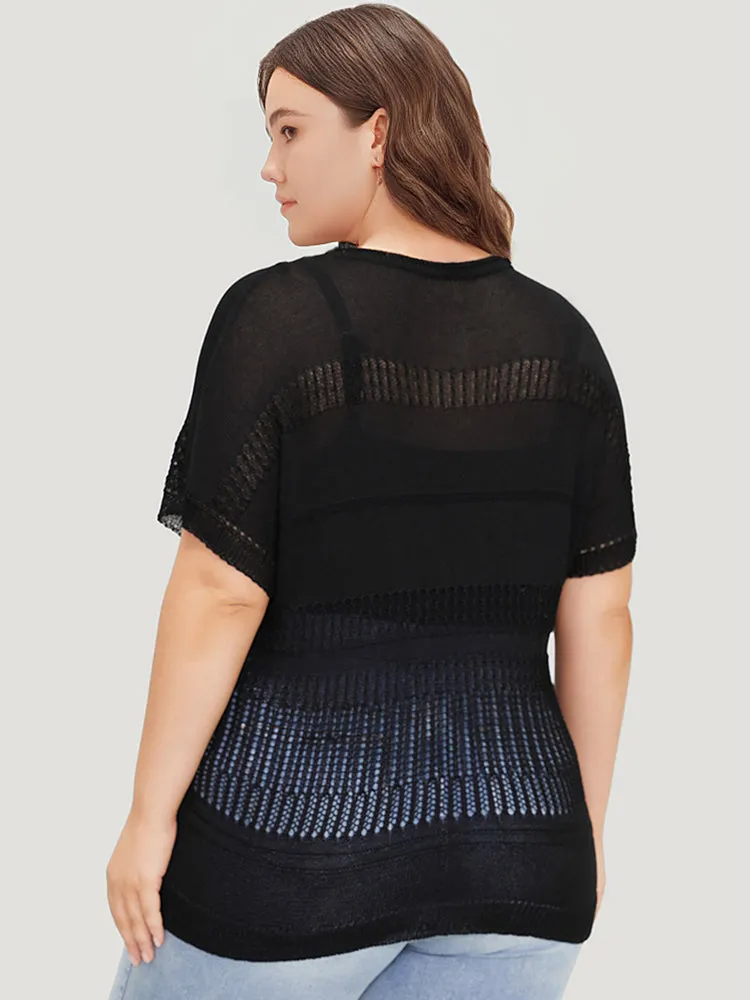 Plain Geometric Eyelet Patchwork Batwing Sleeve Pullover sold by Bloomchic product image thumbnail 2