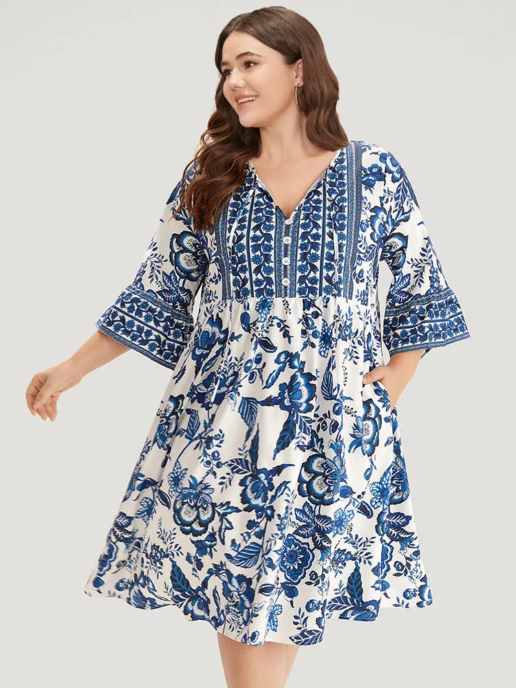 Bandana Print Knot Neck Button Detail Dress sold by Bloomchic product image thumbnail 3