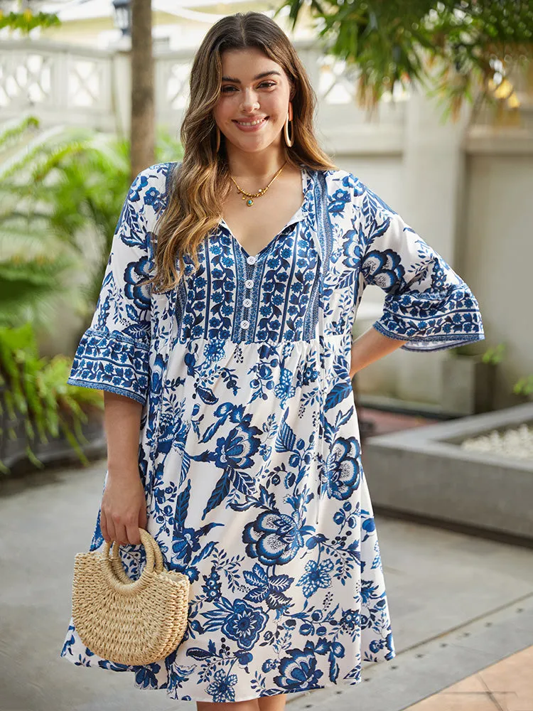 Bandana Print Knot Neck Button Detail Dress sold by Bloomchic product image thumbnail 2
