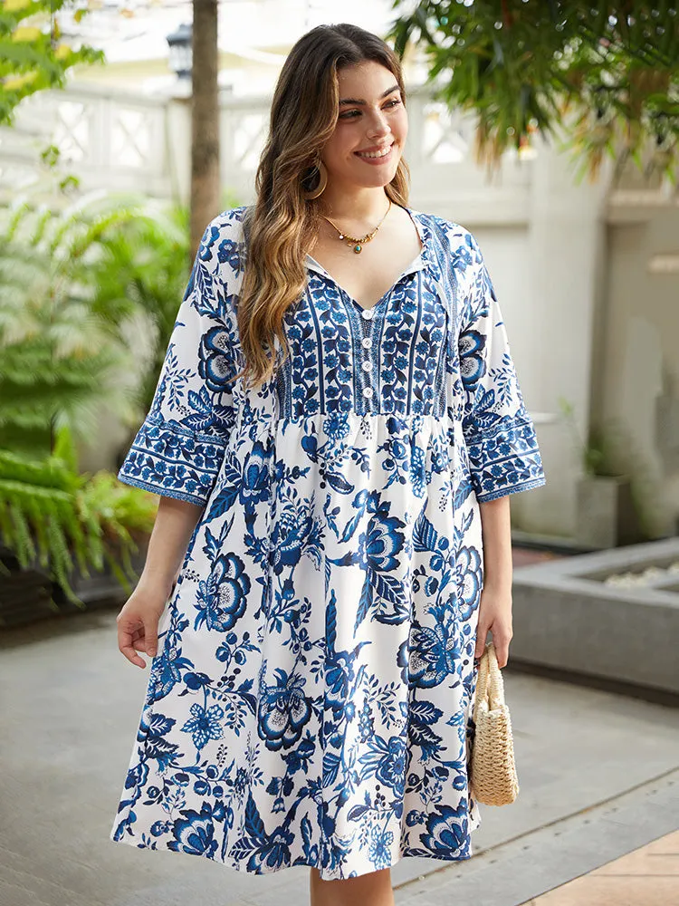 Bandana Print Knot Neck Button Detail Dress sold by Bloomchic