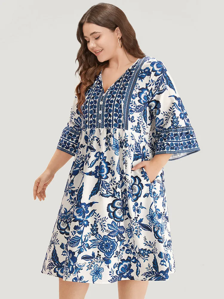 Bandana Print Knot Neck Button Detail Dress sold by Bloomchic product image thumbnail 4