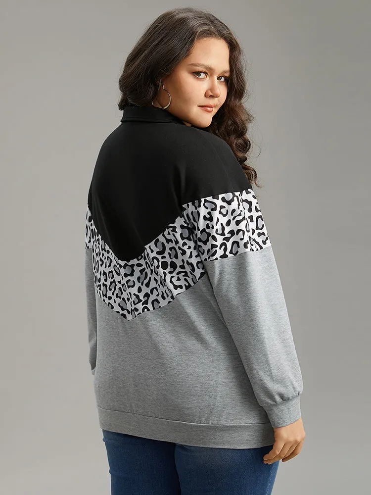 Leopard Contrast Patchwork Half Zip Sweatshirt sold by Bloomchic product image thumbnail 5